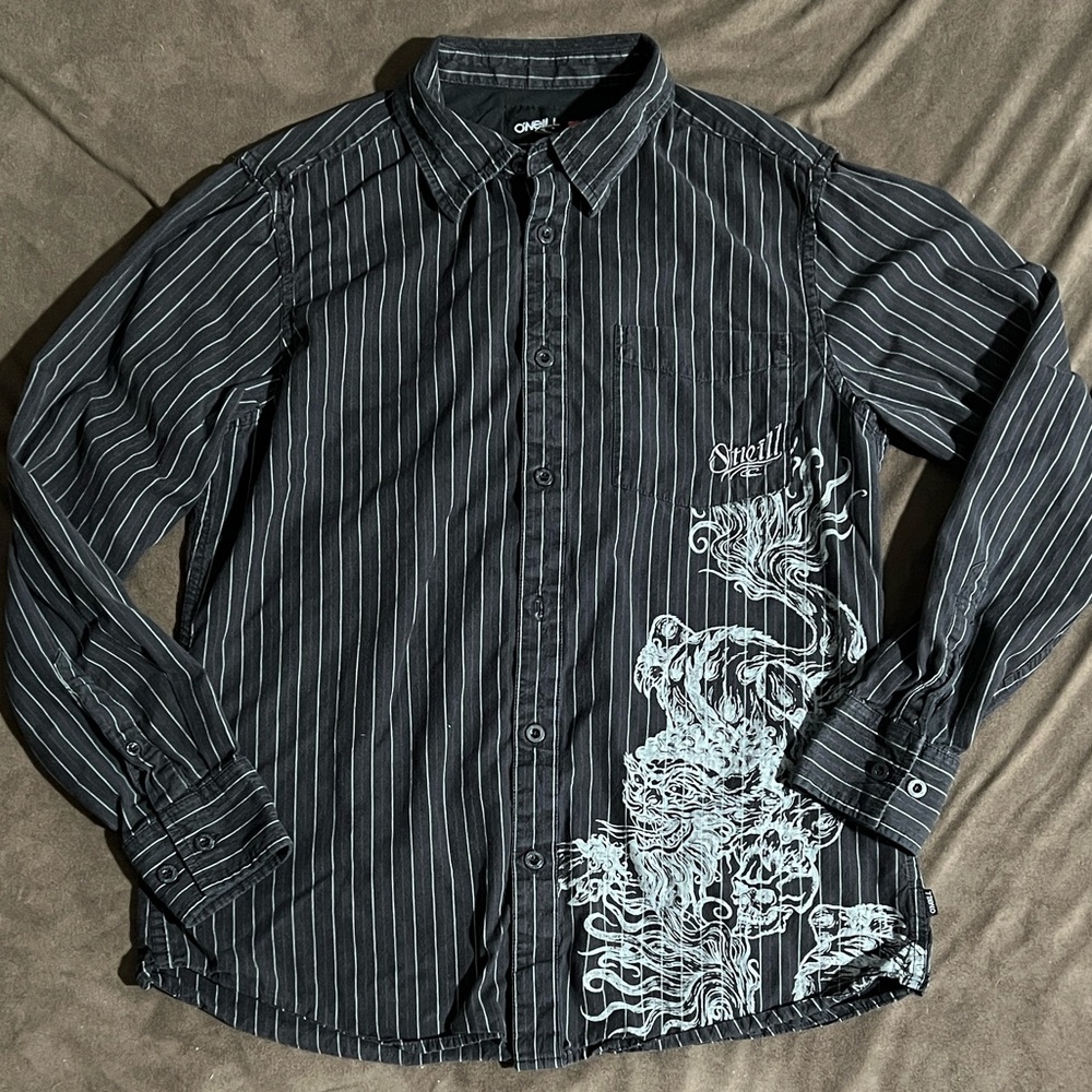 O'Neill Black and White Striped Men's Shirt Size Medium